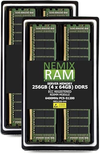 NEMIX RAM 32GB (1X32GB DDR5 6400MHZ PC5-51200 CL52 2Rx4 1.1V 288-PIN ECC RDIMM Registered Server Memory Compatible with Dell PowerEdge R6715 Rack Server