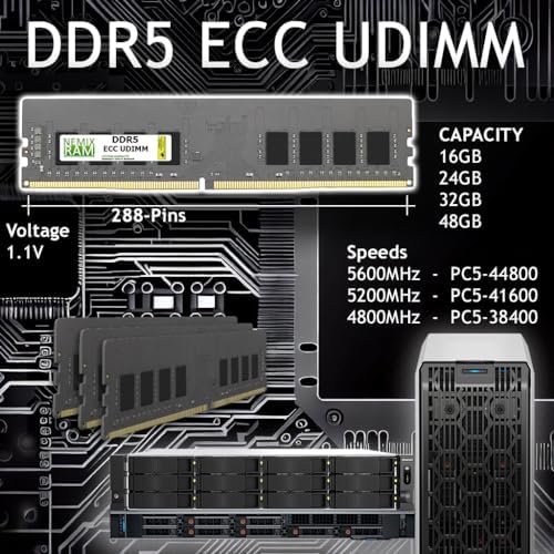 16GB 1X16GB DDR5 5600MHZ PC5-44800 1Rx8 1.1V CL46 288-PIN ECC Unbuffered UDIMM NEMIX RAM Desktop PC Memory Compatible with Dell PowerEdge T360 Tower Server