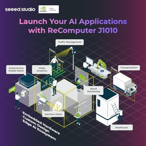Seeed studio NVIDIA Jetson Nano Edge AI Device - reComputer J1010 Kit, Aluminium Case, Pre-Installed Jetpack System. Mini PC with 0.5 TFLOPs (FP16, Power Supply NOT Included