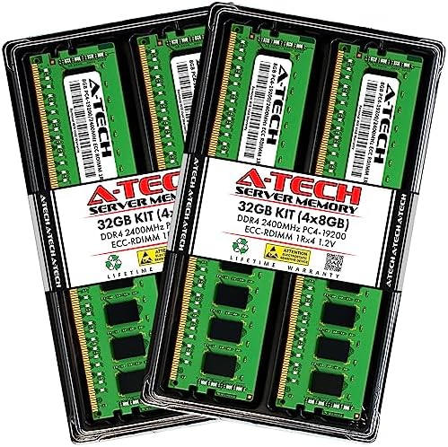 A-Tech 64GB Kit (2x32GB) DDR4 2400MHz PC4-19200 ECC RDIMM 2Rx4 Dual Rank 1.2V ECC Registered DIMM 288-Pin Server & Workstation RAM Memory Upgrade Modules (A-Tech Enterprise Series)|B081VVMT8Y