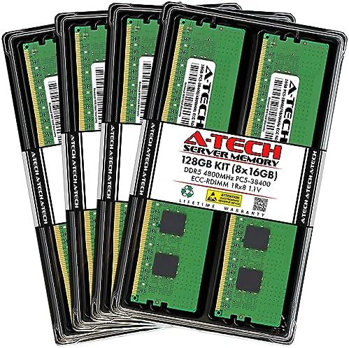 A-Tech 128GB Kit (8x16GB RAM for Dell PowerEdge MX760c, R6615, R6625, R760xa, R760xd2, R760xs, R7625, R860, R960, T560 | DDR5 4800MHz PC5-38400 EC8 RDIMM 1Rx8 ECC Registered Server Memory Upgrade