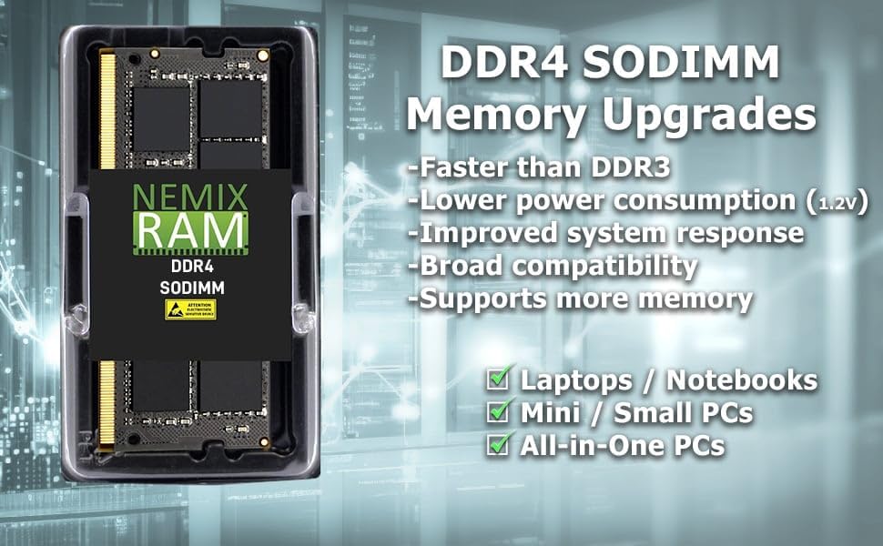 NEMIX RAM 64GB (2X32GB DDR4 2666MHZ PC4-21300 2Rx8 1.2V CL19 260-PIN Non-ECC SODIMM Laptop PC Memory KIT