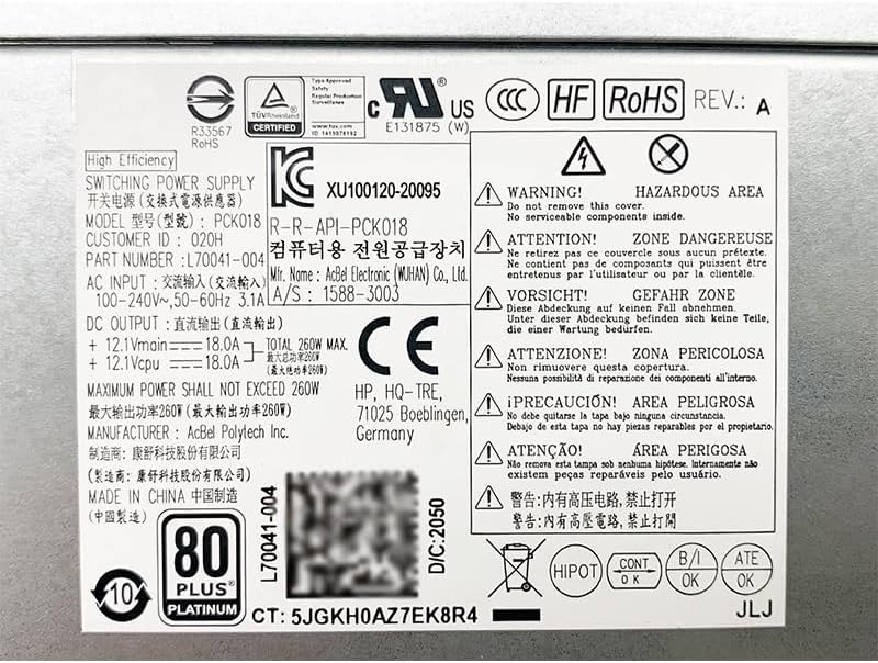 Original New PSU for H P 600 G6 400 480 G7 MT 260W Power Supply L70041-004 L70041-001 PA-2251-5HK PCK018 D19-260P1A|B0DYNL6XX4