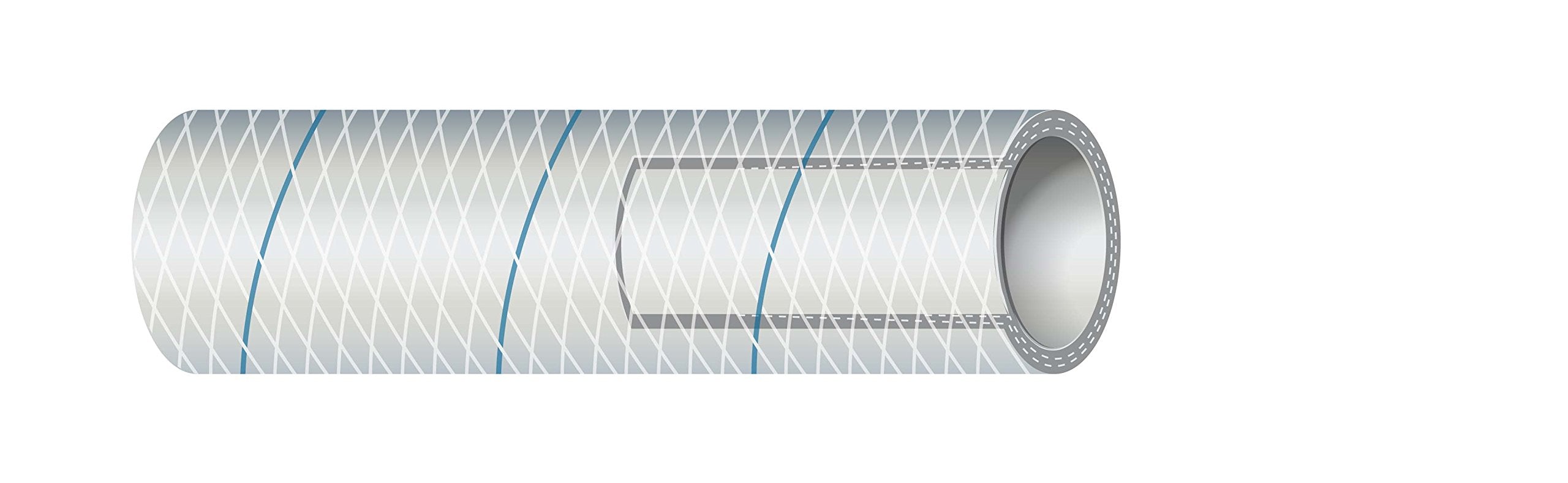 Shield 16-164-0126 Shields Marine Hose Clear Reinforced Series 164 PVC Tubing w/, Blue Tracer