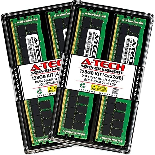A-Tech 128GB Kit (4x32GB Memory RAM for Dell PowerEdge R530 - DDR4 2666MHz PC4-21300 ECC Registered RDIMM 2Rx4 1.2V - Server