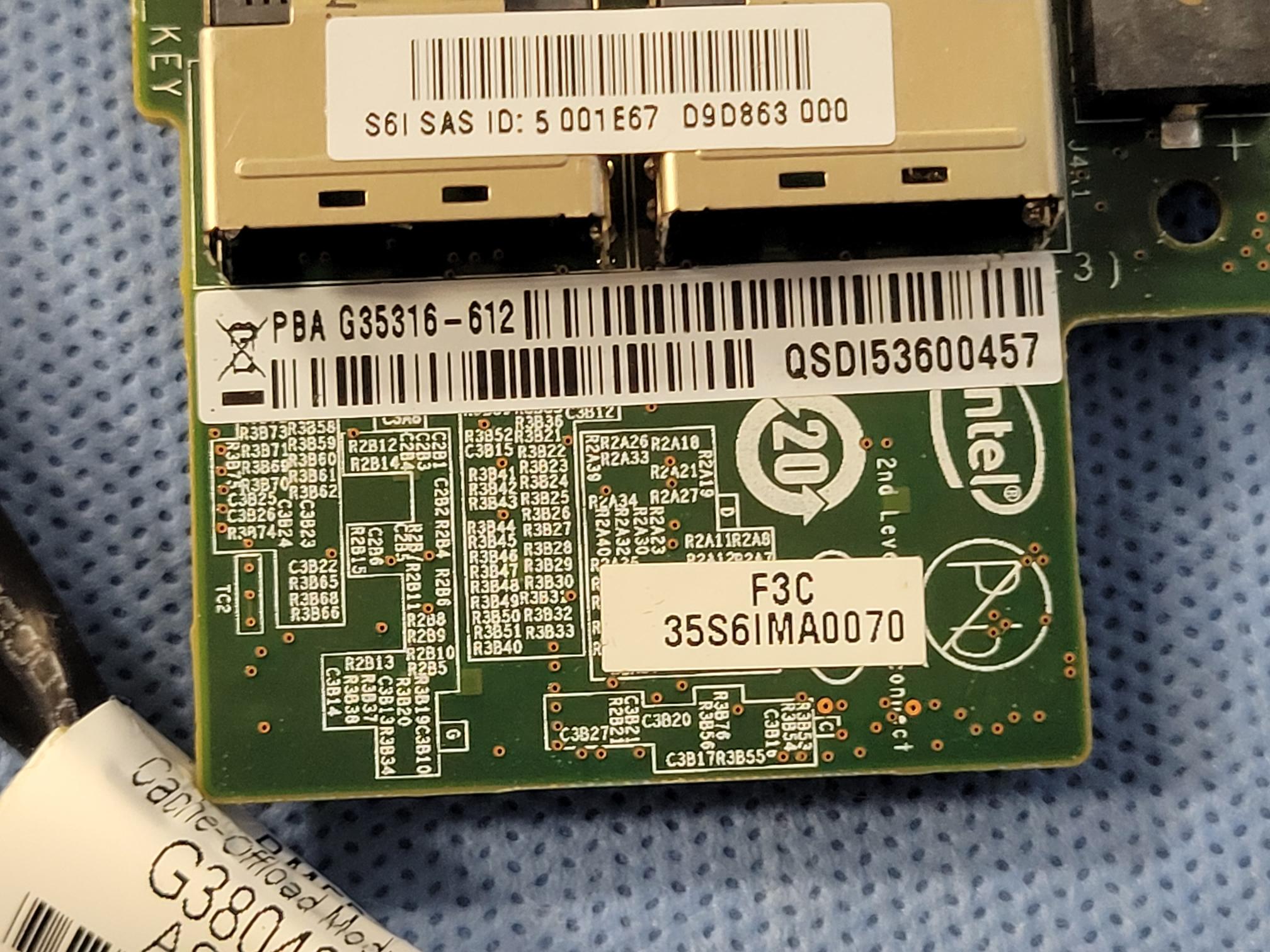 Lot of 2 -Intel Dual Port 6G SAS RAID Controller with Battery & Cable G35316-612