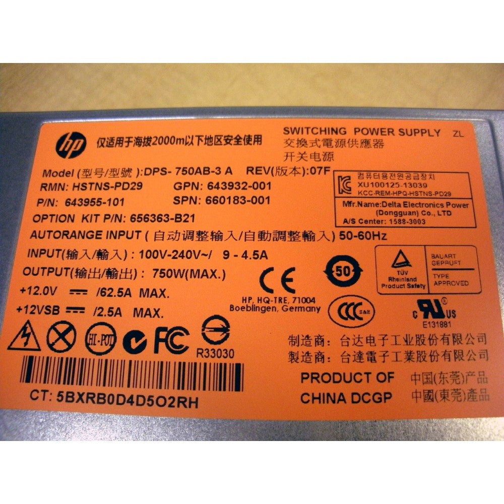 HP 656363-B21 660183-001 750W AC Common Slot Platinum Plus Power Supply for Gen8 via Flagship Tech