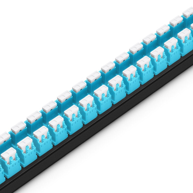 FHU 1U 19'' Fiber Adapter Panel, 96 Fibers OM4 MultiMode, 48x LC UPC Duplex (Aqua) Adapter, Ceramic Sleeve
