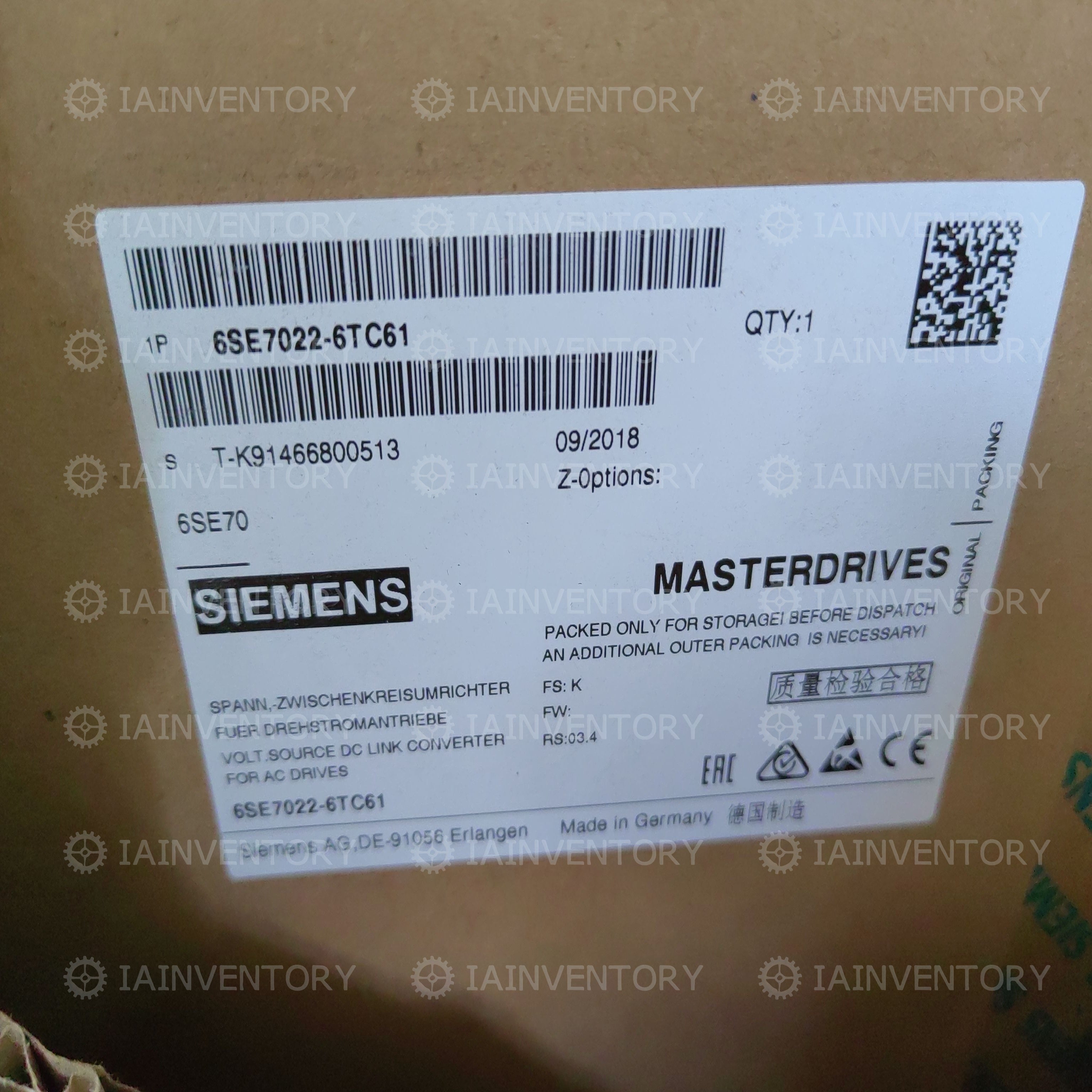 Siemens 6SE7022-6TC61 Simovert MD inverter unit DC 510-650v 11kw#/