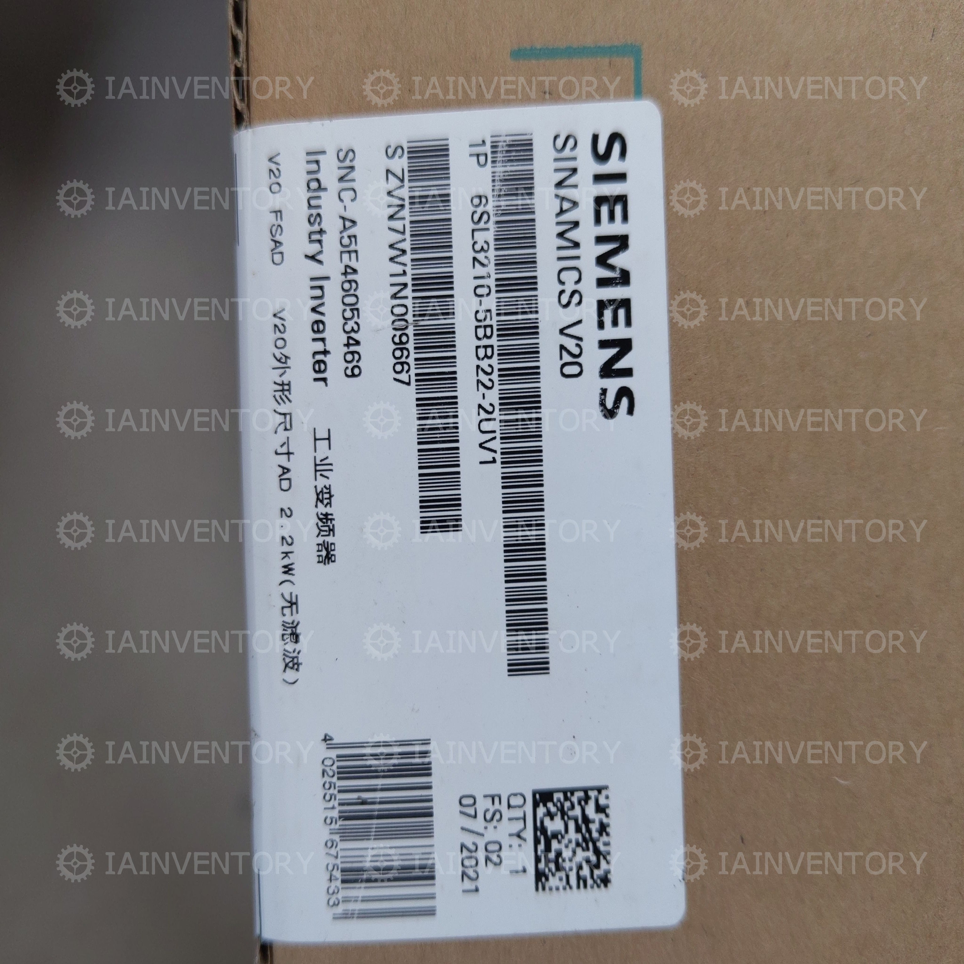 Unopened Siemens Inverter 6SL3210-5BB22-2UV1 6SL3 210-5BB22-2UV1