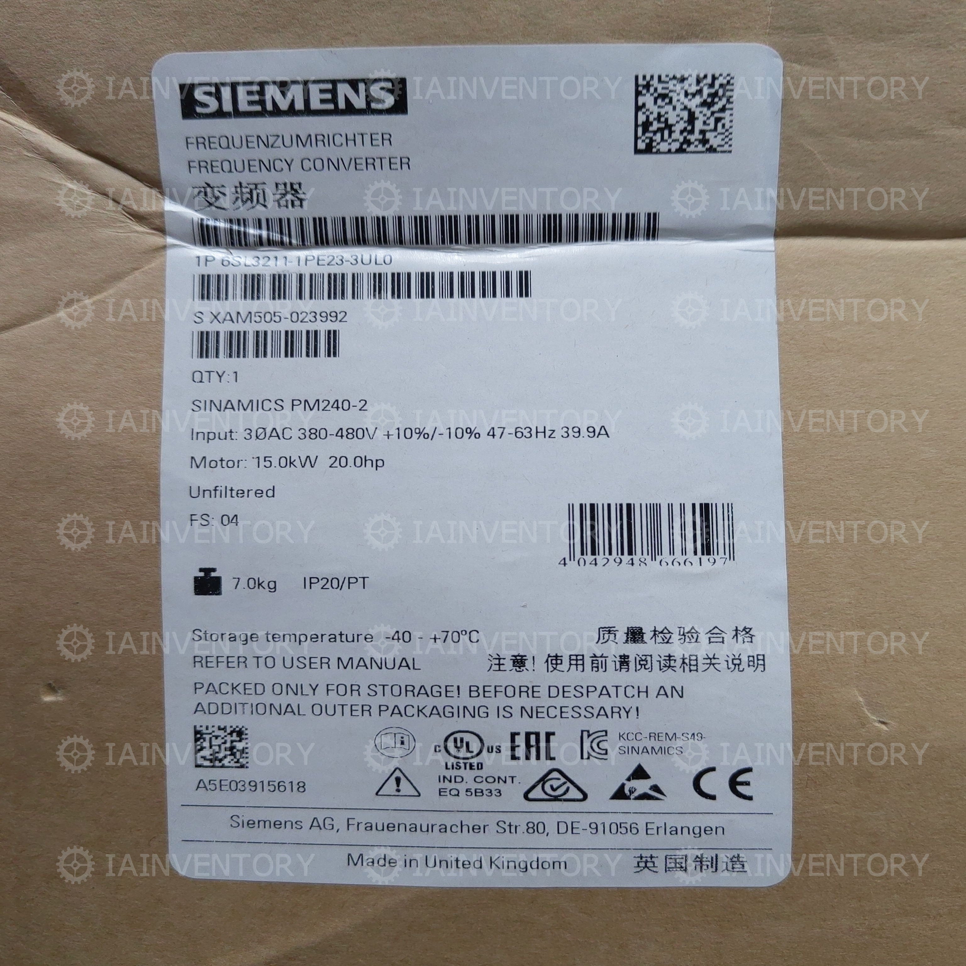 SIEMENS 6SL3211-1PE23-3UL0