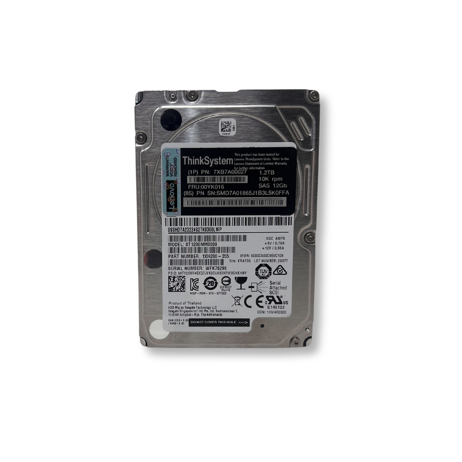 Lenovo ThinkSystem 1.2TB 10K SAS 12Gb 512N 2.5" Hard Drive (00YK016