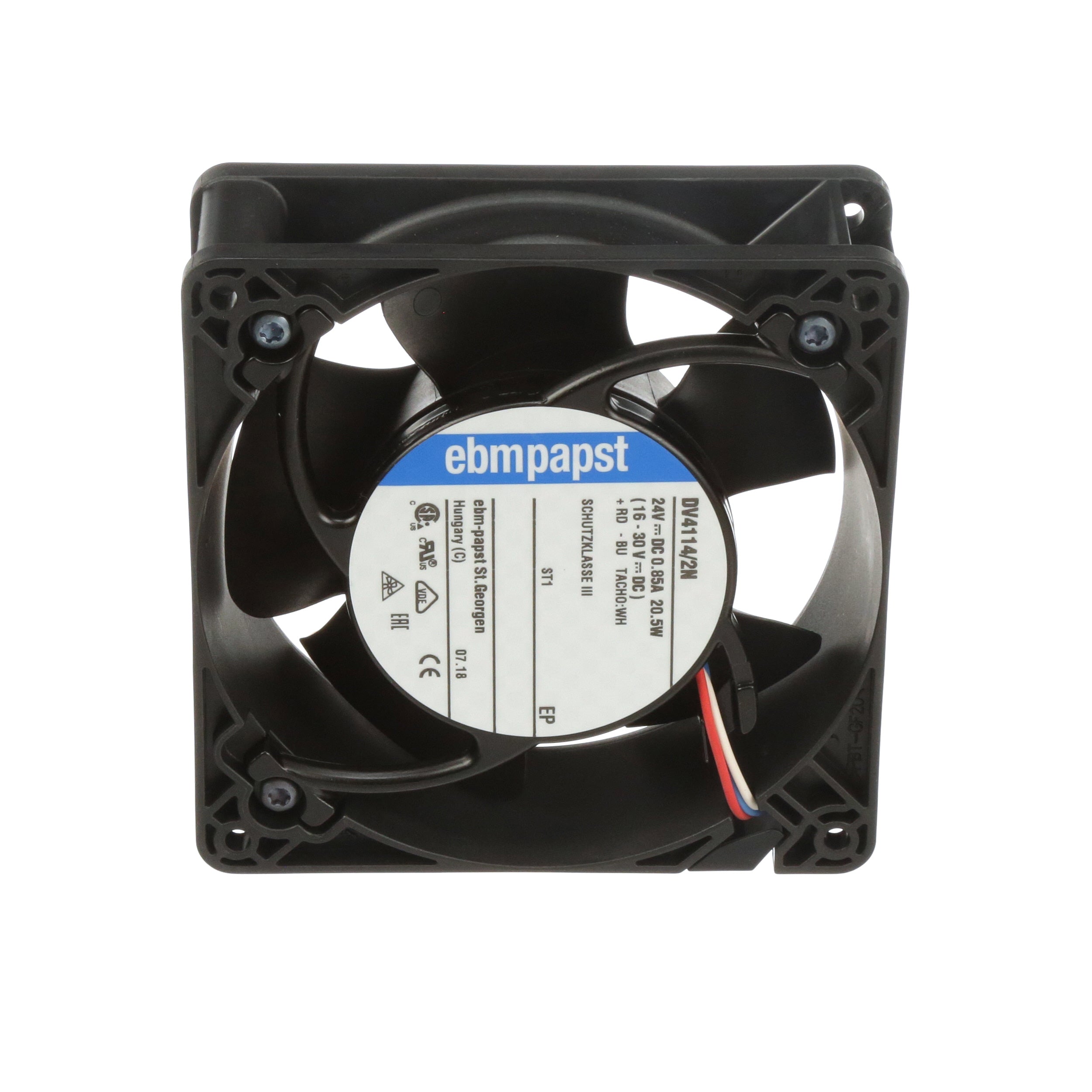 ebm-papst DV4114/2N DC Fan, 24V, 120x120x38mm, 161.9CFM, 21W, 60dBA, 6000RPM, Wire Leads