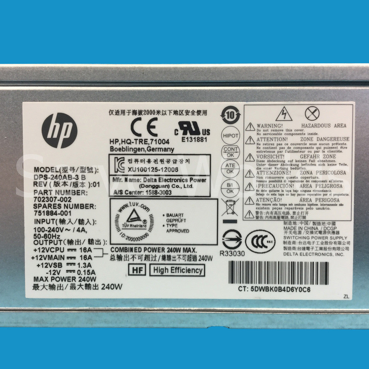 HP 751884-001 Z230 240W Power Supply 702307-002 D12-240P2A