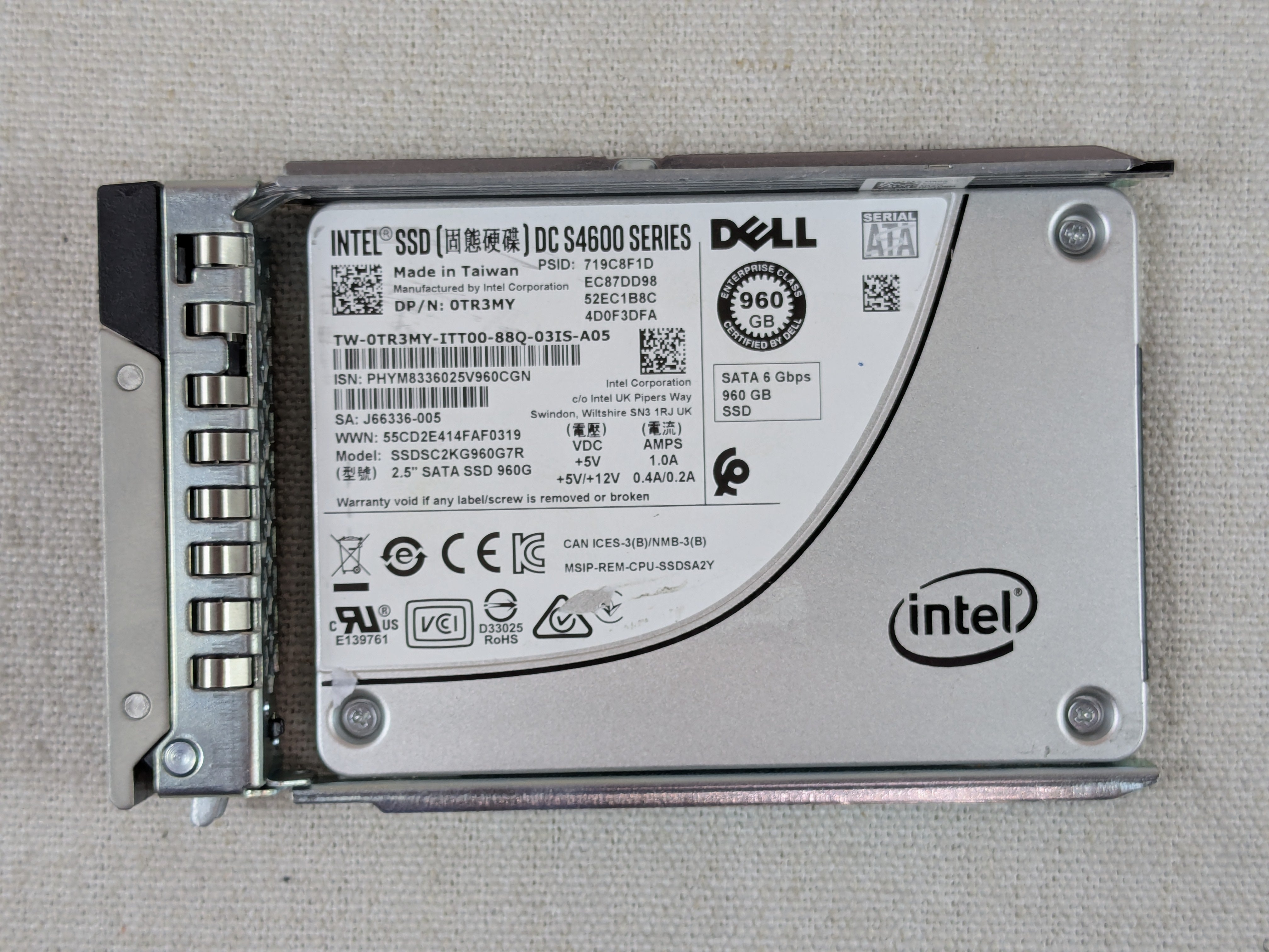 Dell TR3MY 960GB 6Gb/s 2.5" SATA Mix Use SSD SSDSC2KG960G7R w/ 14G Tray