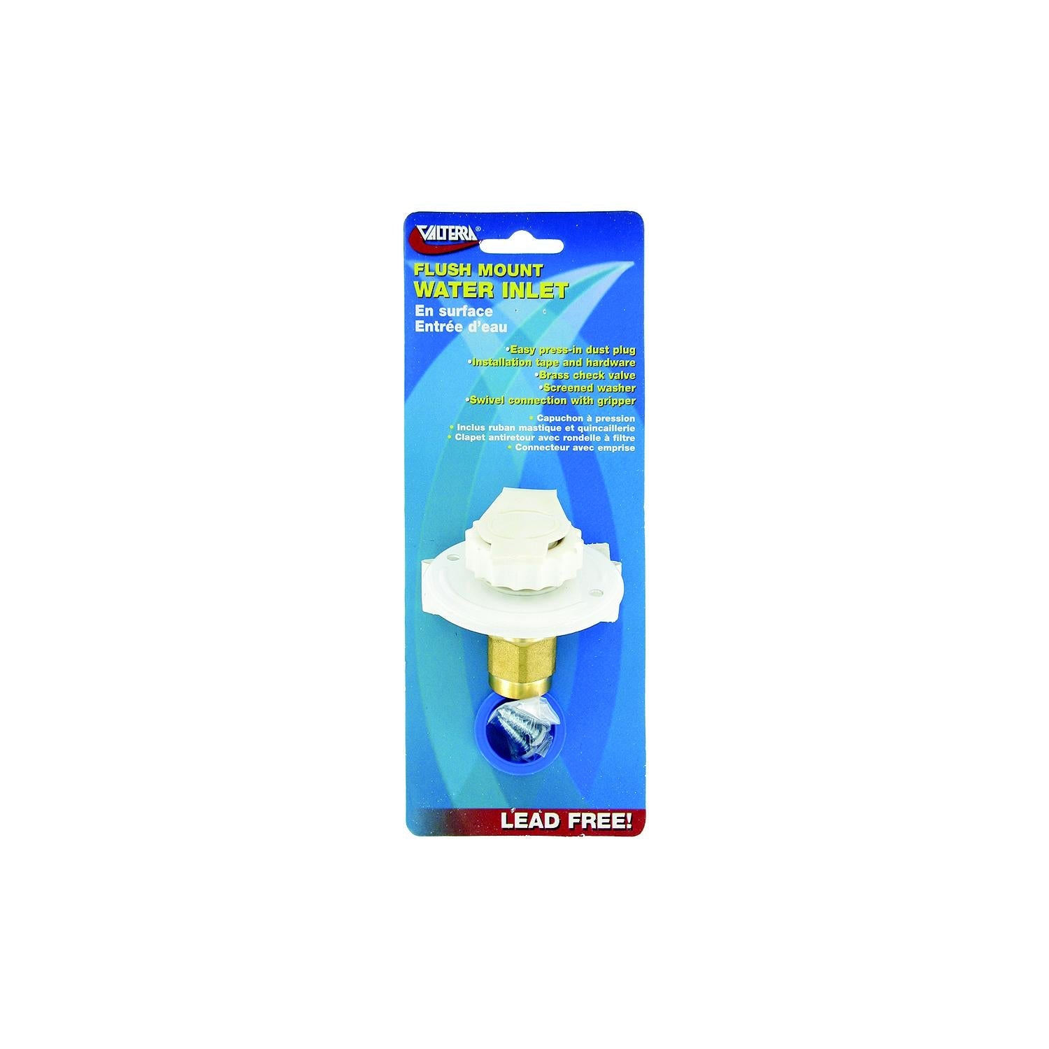 Valterra A01-0171LFVP Flush Mount FPT Brass Check Valve, White, w/Screws, Putty Tape & Teflon Tape