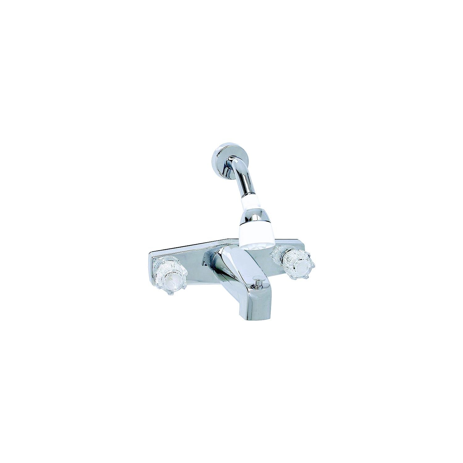 Valterra PF214348 RV Tub/Shower Faucet, Phoenix 2-Handle, Clear Acrylic Knobs & Shower Head Kit, Chrome