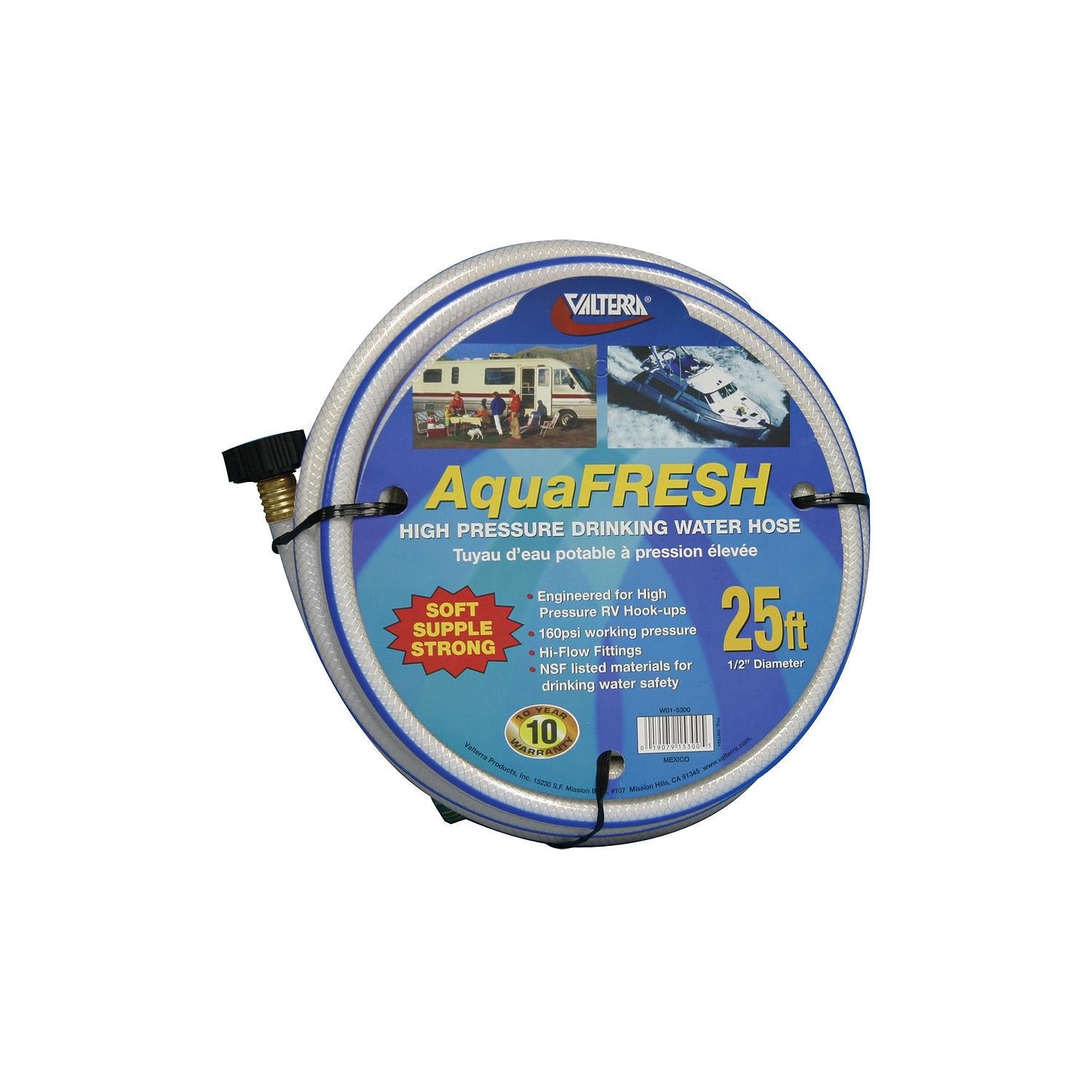 Valterra W01-6600 AquaFresh Drinking Water Hose, 5/8" x 50' White