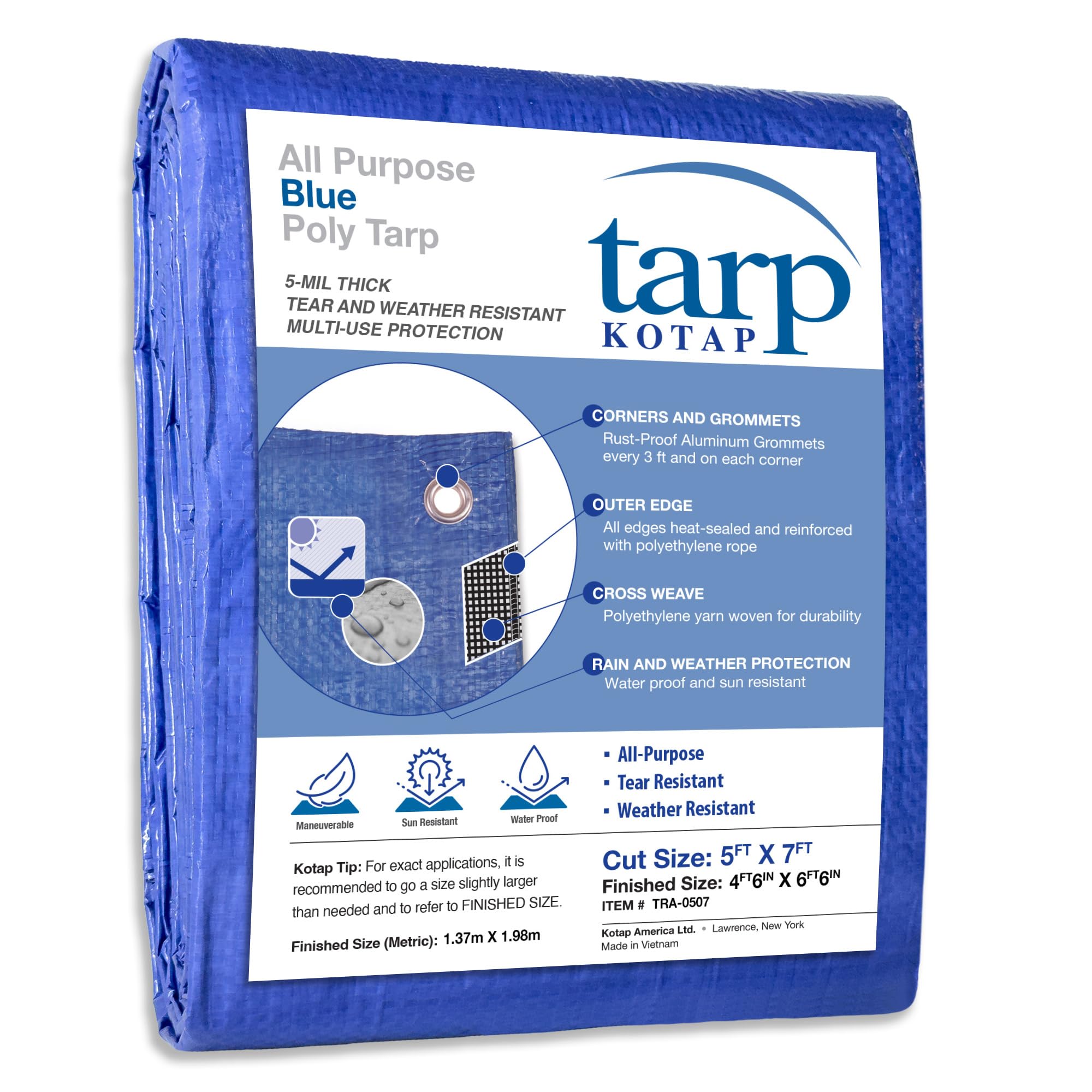 Seachoice TRA-0507 Blue Vinyl Tarp, 5' X 7'