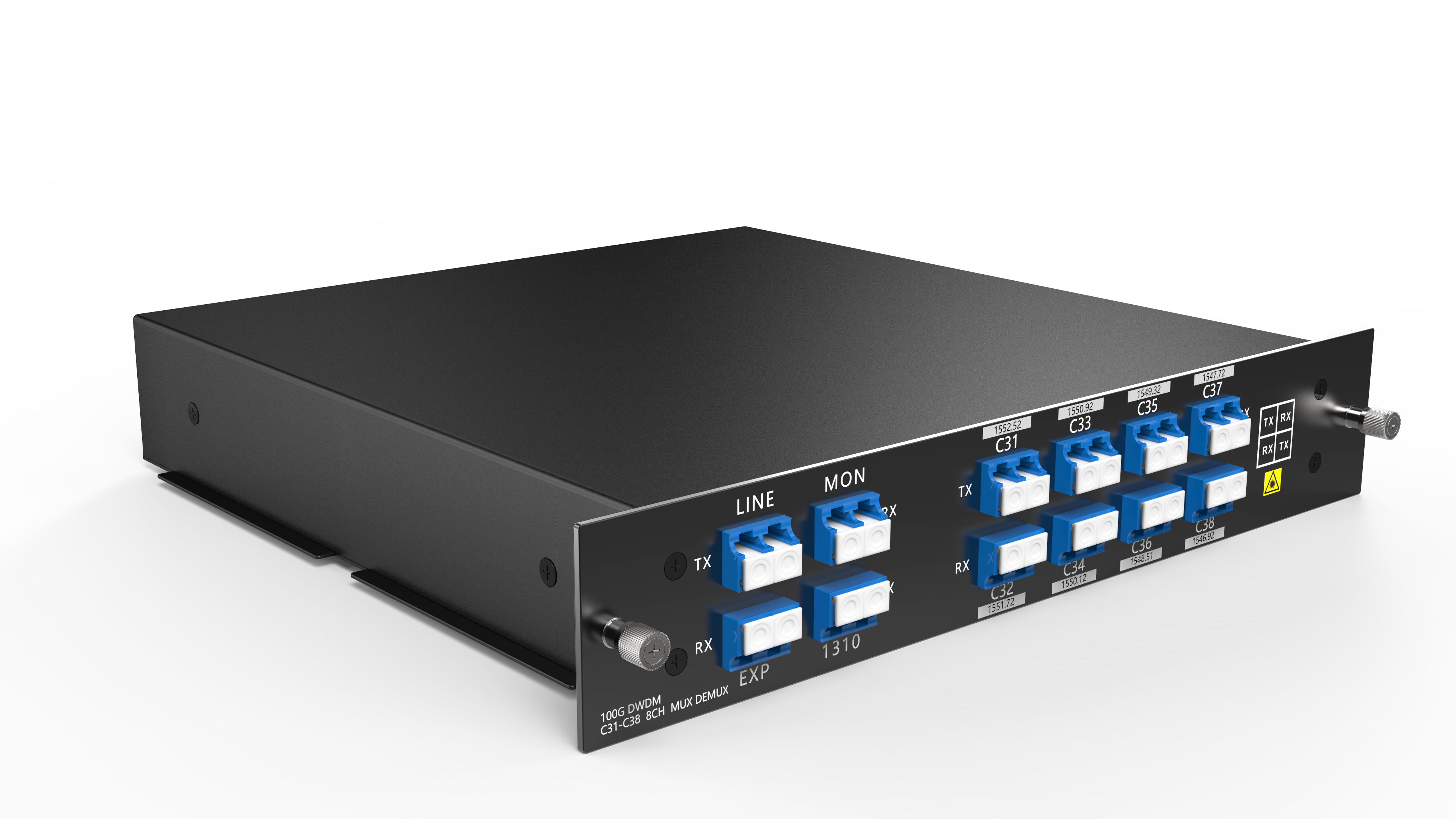 8 Channels DWDM Mux Demux, 100GHz C53-C60, with Monitor, Expansion and 1310nm Port, 2.4dB Typical IL, LC/UPC, Dual Fiber, FMU Plug-in Module, CWDM/DWDM Hybrid Solution