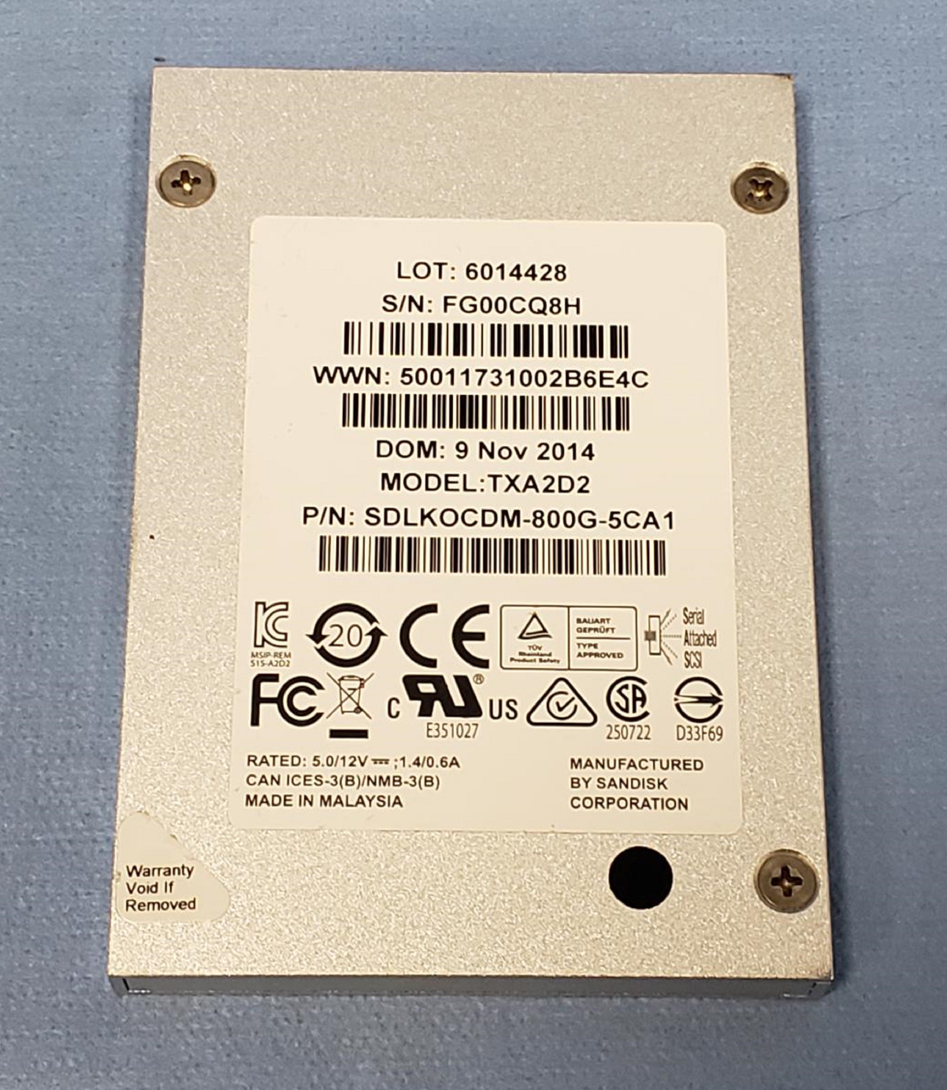 SanDisk Optimus 800GB 6Gb/s 2.5" SAS SSD - PN: SDLKOCDM-800G-5CA1