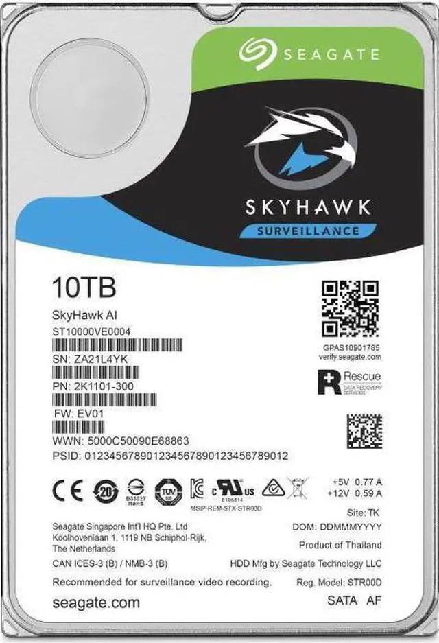 Seagate SkyHawk AI ST10000VE0008 10TB 7200 RPM 256MB Cache SATA 6.0Gb/s 3.5" Internal Hard Drive Bare Drive