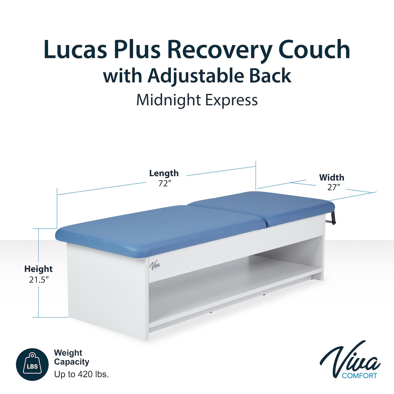 Lucas Plus Recovery Couch w/ Shelf, Adjustable Back & Antimicrobial Upholstery