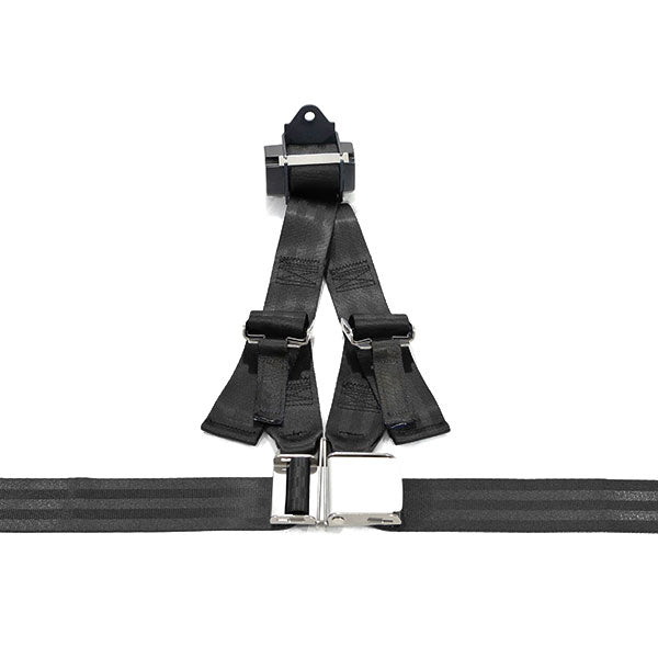 Crew 4-Pt Rotary Assembly, Permanent Left Locking Side Adjusters On Harness & Lap Belt Black