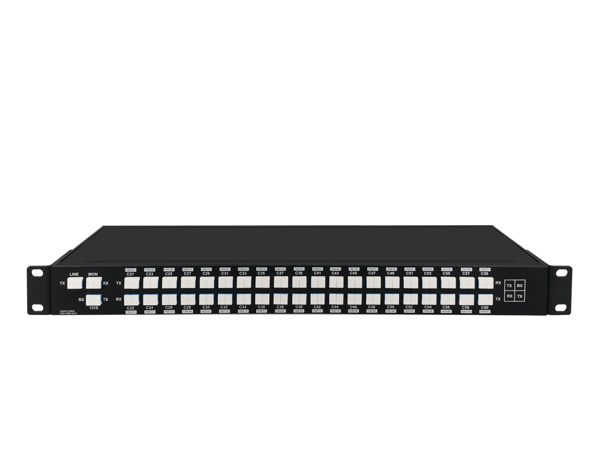 AAWG 40CH 100GHz C21-C60 Dual Fiber, with 1310nm and Mon, 3.5dB Typical IL, LC/UPC, DWDM Mux Demux, 1U Rack Mount, FMU-D402160M3
