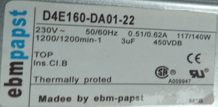 D4E160-DA01-22 ebm-papst Blowers Centrifugal Fans AC Centrifugal Blower