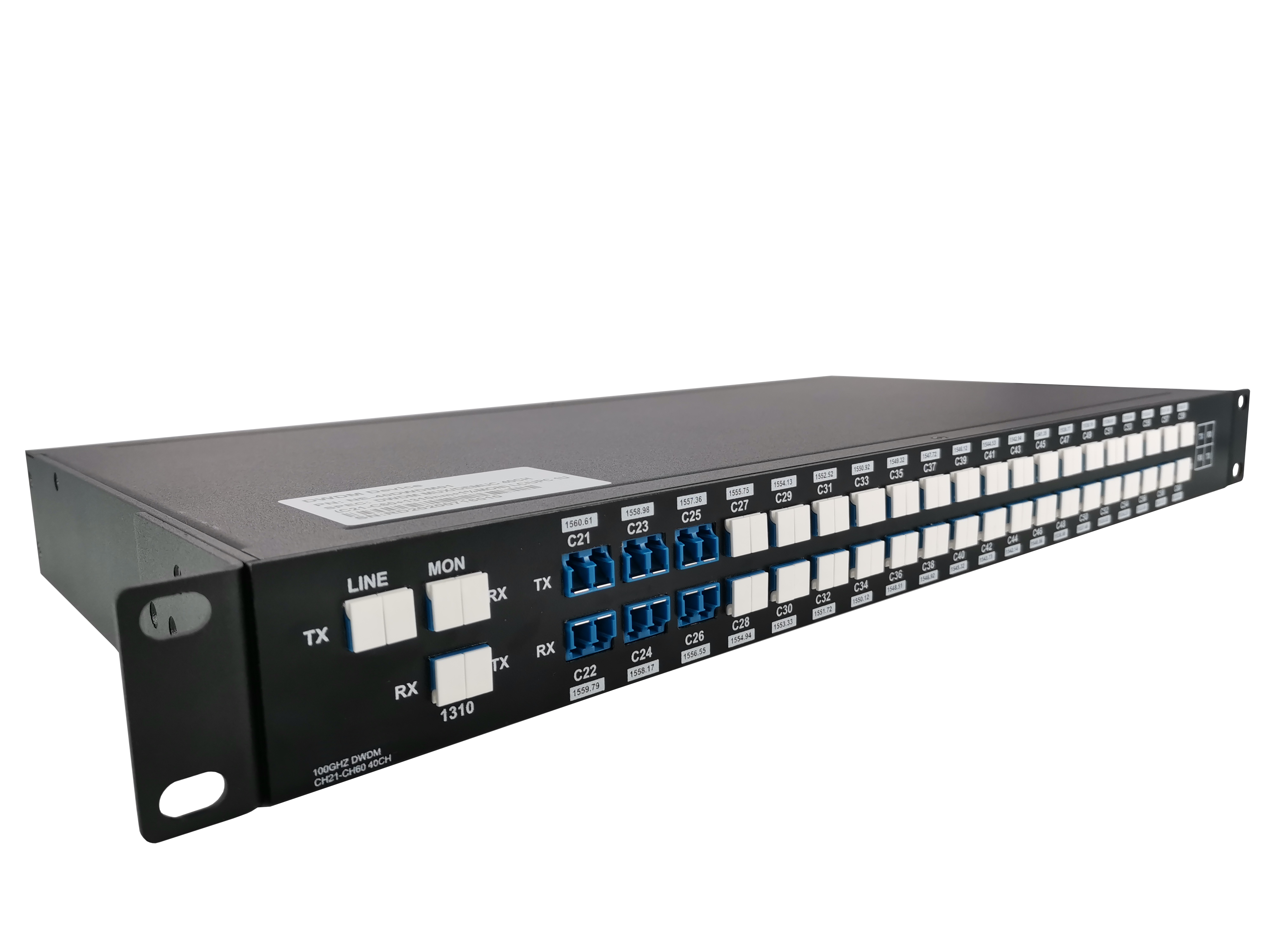 AAWG 40CH 100GHz C21-C60 Dual Fiber, with 1310nm and Mon, 3.5dB Typical IL, LC/UPC, DWDM Mux Demux, 1U Rack Mount, FMU-D402160M3