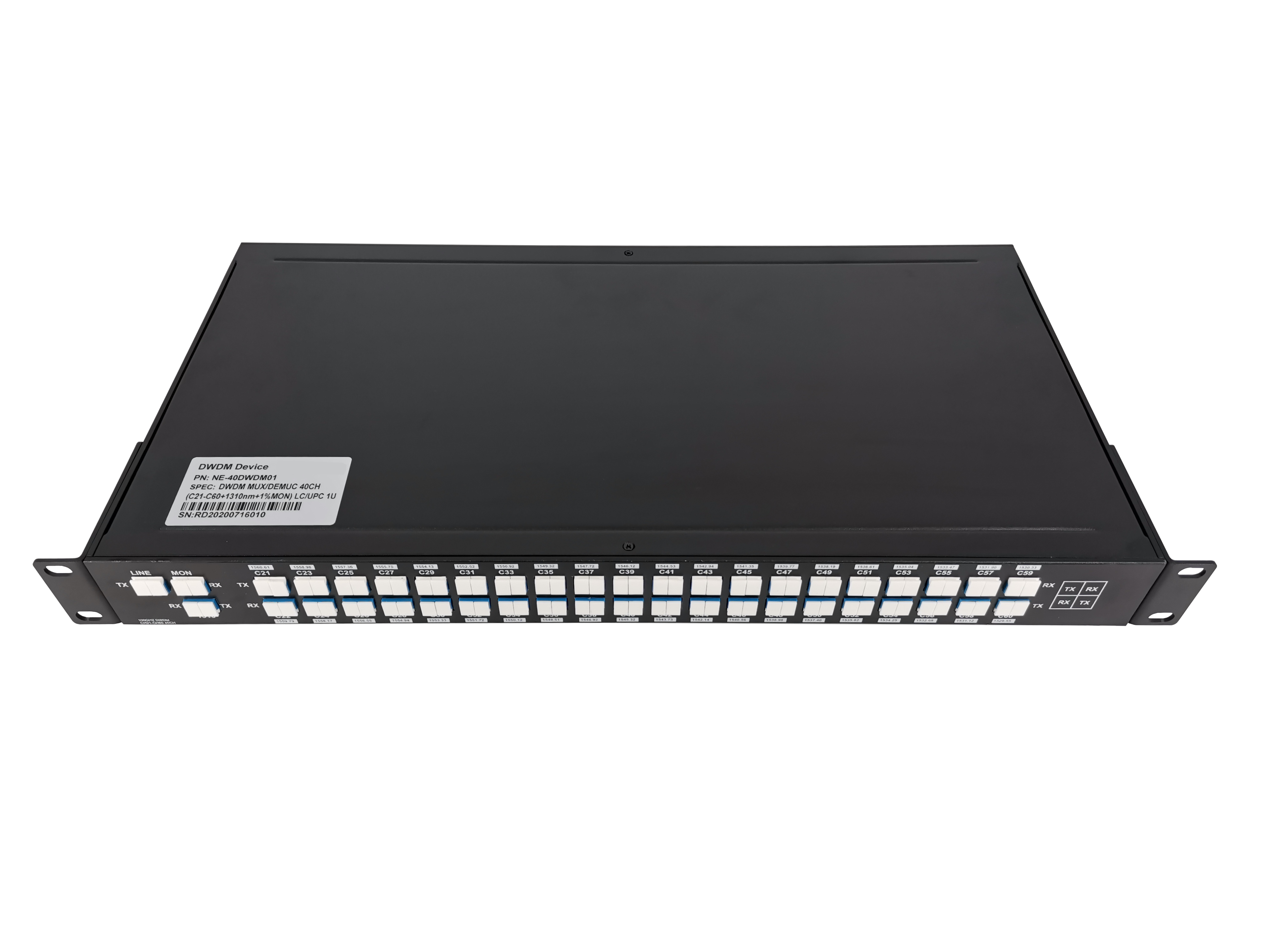 AAWG 40CH 100GHz C21-C60 Dual Fiber, with 1310nm and Mon, 3.5dB Typical IL, LC/UPC, DWDM Mux Demux, 1U Rack Mount, FMU-D402160M3