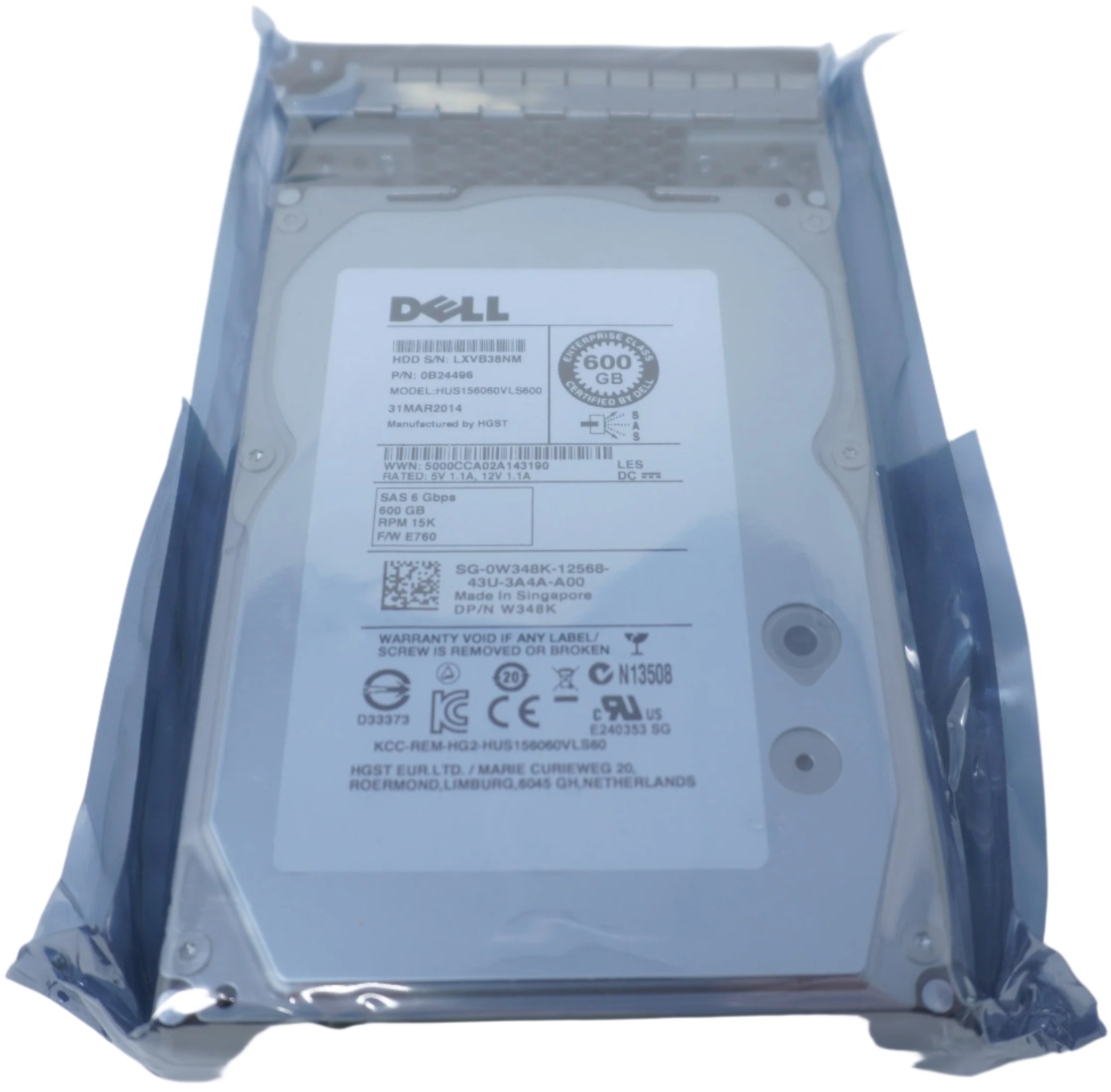 Dell HUS156060VLS600 W348K 600gb 15k 3.5in SAS Hard Drive