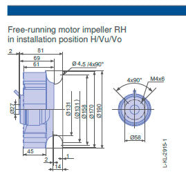 Brand new RH19L-2EP.W6.1R  ZIEHL-ABEGG centrifugal fan 1-230V 50HZ
