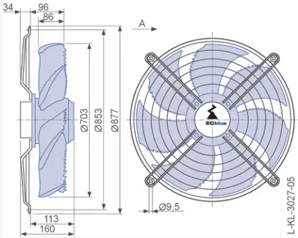 FN071-6IW.BD.A7P3 ZIEHL-ABEGG Axial Fan 230V 1.4 A 0.28 kW