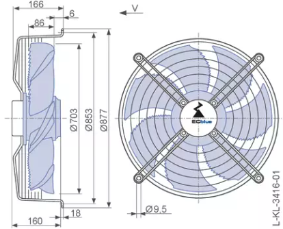 FN071-6IK.BD.V7P3 ZIEHL-ABEGG Axial Fan 230V 0.28 kW 1.4 A