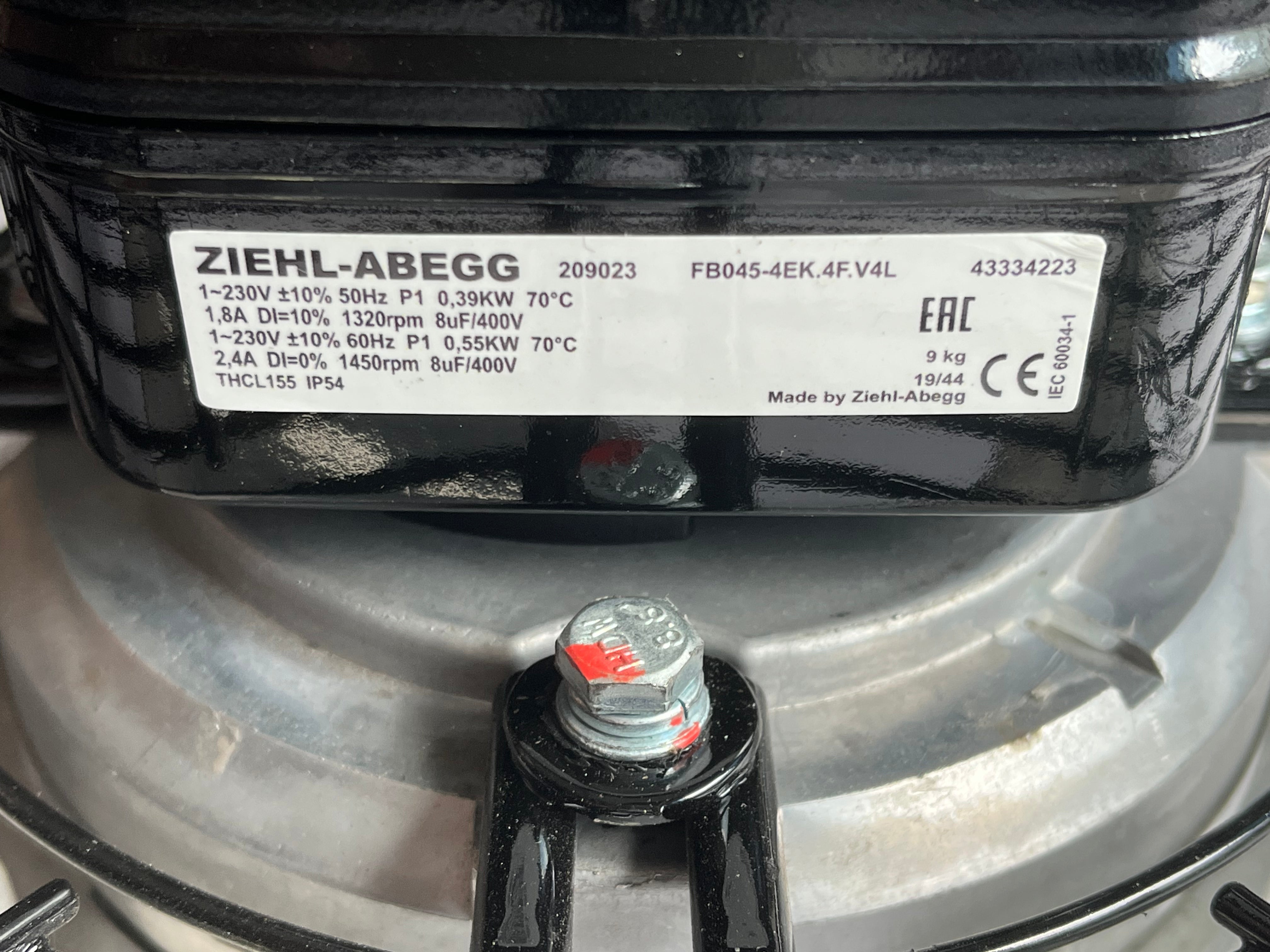 FB045-4EK.4F.V4L ZIEHL-ABEGG Axial Fan 230V 0.41kW 1.9A 1320rpm