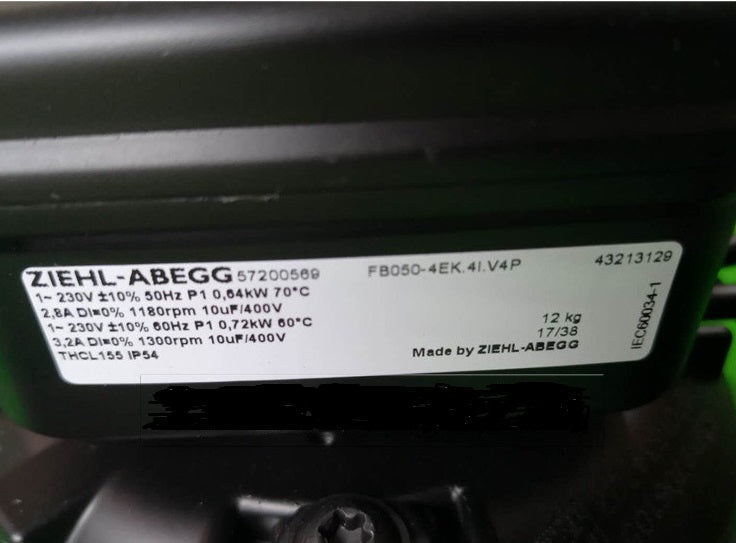 FB050-4EK.4I.V4P ZIEHL-ABEGG Axial Fan 230V 0.45kW 2.1A 1300/1180rpm