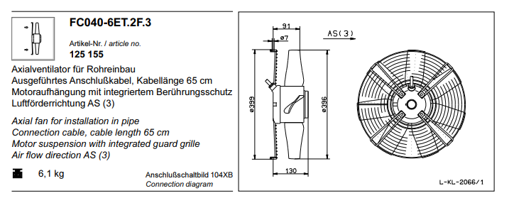FC040-6ET.2F.3 ZIEHL-ABEGG Axial Fan 230V 0.13 kW 0.6A 940rpm