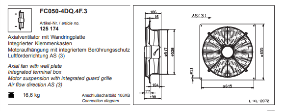 FC050-4DQ.4F.3 ZIEHL-ABEGG Axial Fan 3-400V 0.55KW 1.05 A 1380 rpm