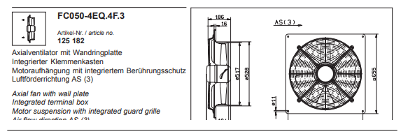 FC050-4EQ.4F.3 ZIEHL-ABEGG Axial Fan 230V 0.38KW 1.9 A 1365 rpm