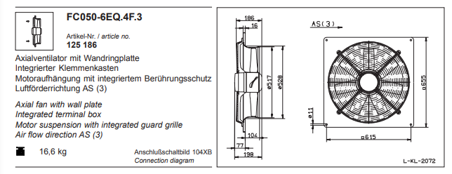 FC050-6EQ.4F.3 ZIEHL-ABEGG Axial Fan 230V 0.2KW 0.96 A 920rpm