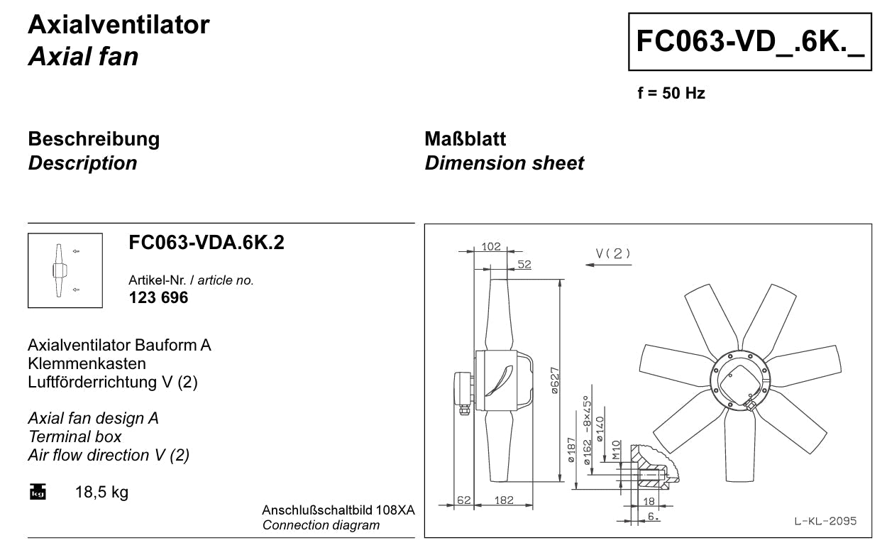 FC063-VDA.6K.2 ZIEHL-ABEGG Axial Fan 3-400V 1.9/1.35KW 3.2/2.2A 1340/1070 rpm