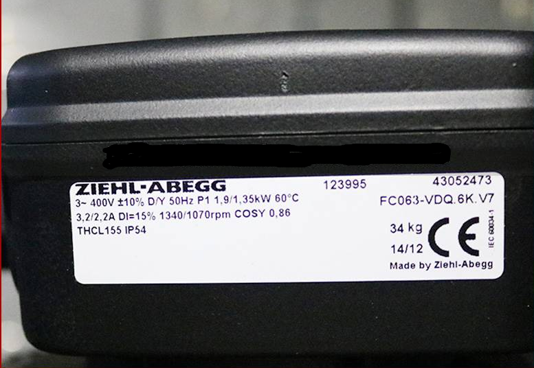 FC063-VDQ.6K.V7 ZIEHL-ABEGG Axial Fan 3-400V 1.9/1.35KW 3.2/2.2 A 1340/1070 rpm