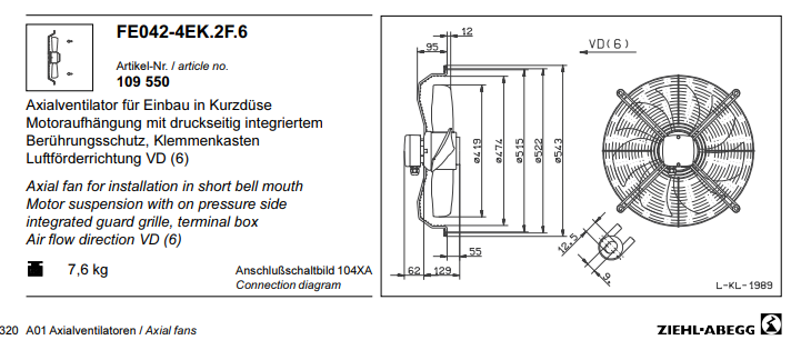FE042-4EK.2F.6 ZIEHL-ABEGG Axial Fan