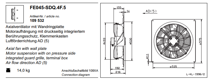 FE045-SDQ.4F.5 ZIEHL-ABEGG Axial Fan