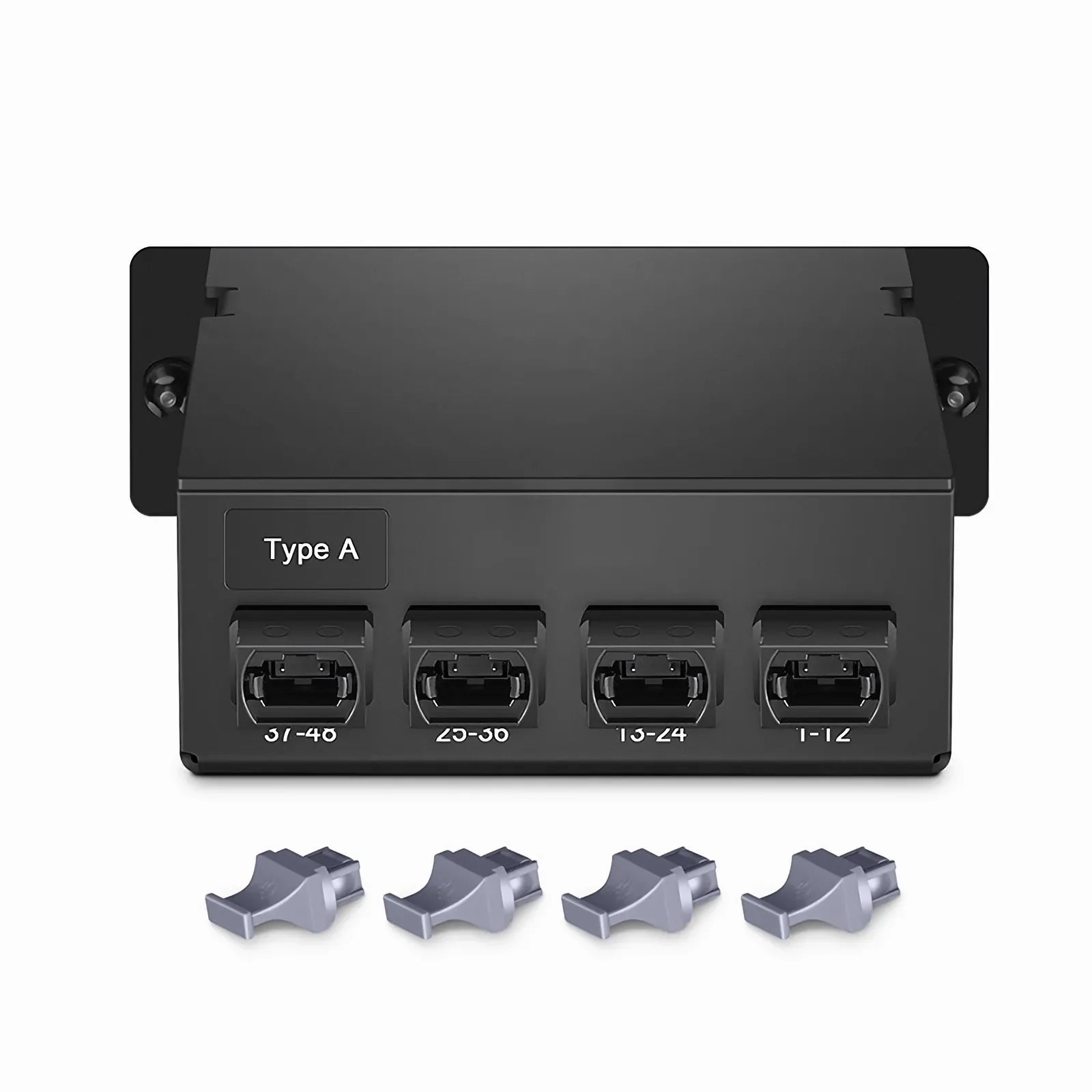 FHD MTP®-MDC Cassette, OS2 Single Mode, Type A, 48 Fibers, 4 x MTP®-12 (Male) to 8 x MDC 3-Port Duplex (Blue), 0.35dB Max.