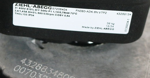 FN080-ADK.6N.V7P2 ZIEHL-ABEGG Axial Fan 3~ 400V 1.1/0.76 kW 2.4/1.45 A