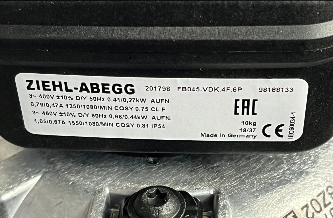 ZIEHL-ABEGG FB045-VDK.4F.6P Axial Fan | 0.27/0.68kW Dual-Speed | 400V Three-Phase