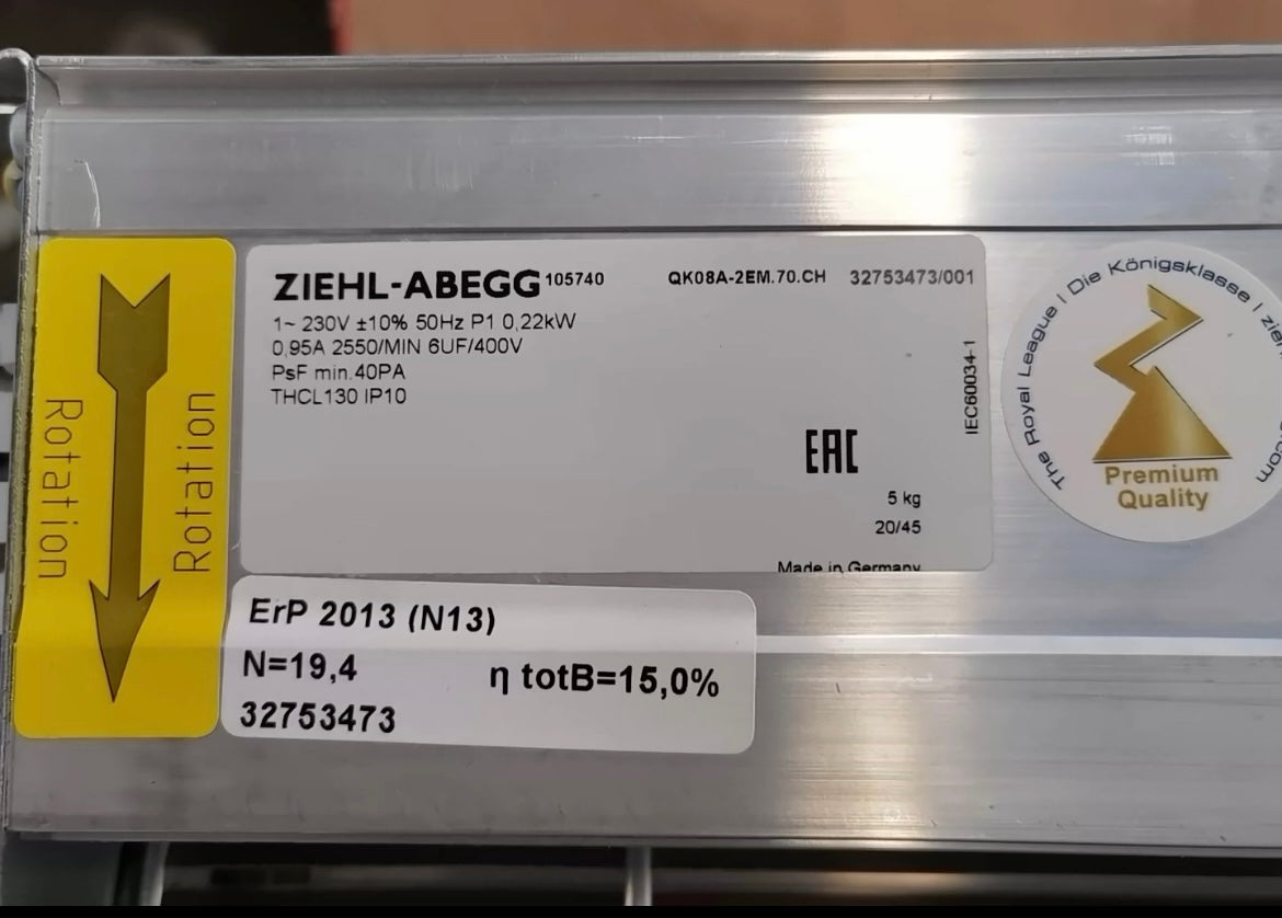 QK08A-2EM.70.CH ZIEHL-ABEGG Crossflow fan  230V 2800-RPM 5uF